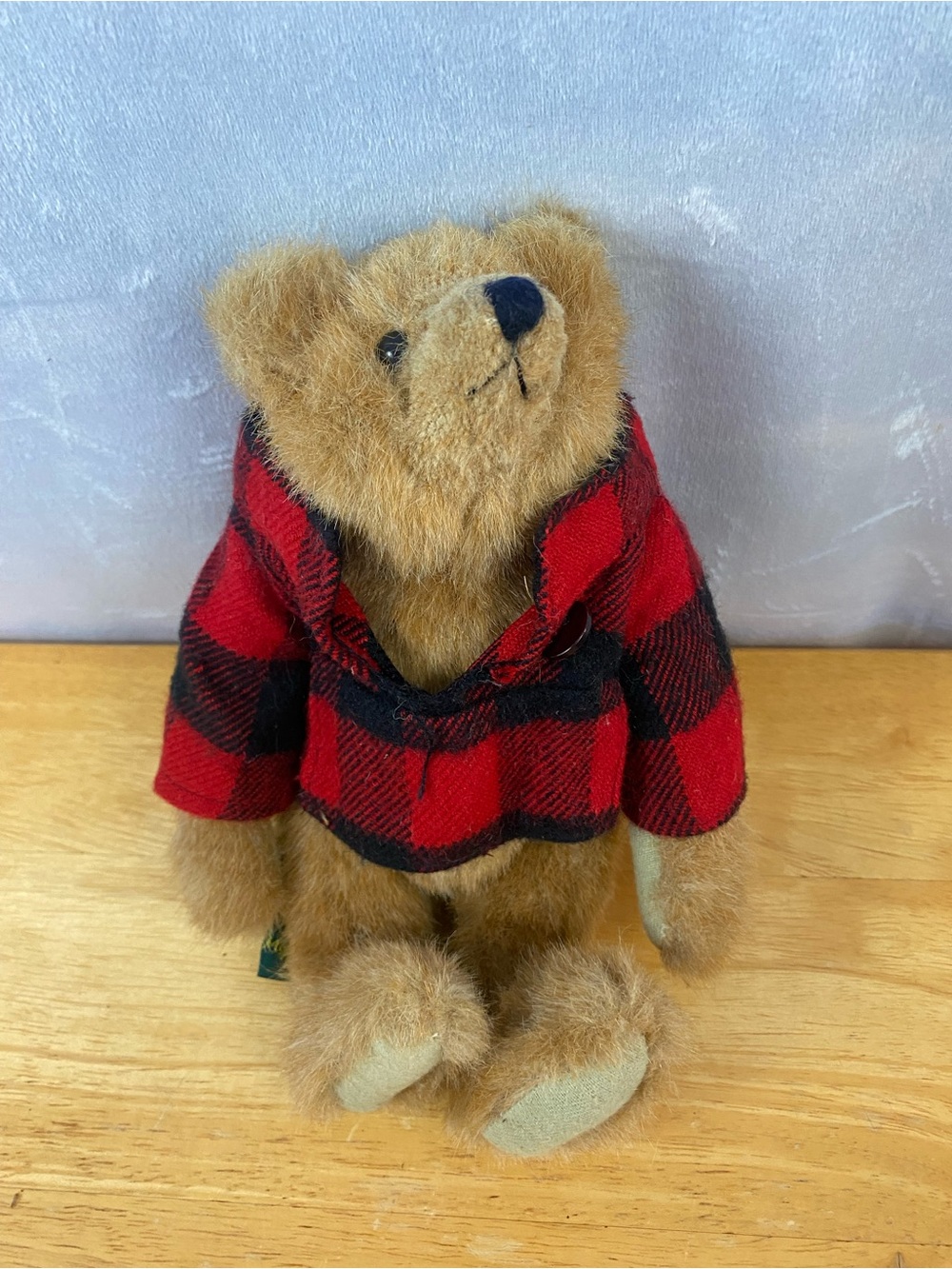 Mary Meyer Classic Brown Plush Teddy Bear in Red Buffalo Plaid Jacket